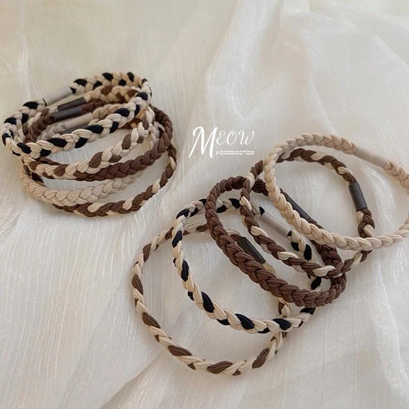Meow acc【台灣現貨】雙色編織髮圈 奶茶色髮圈 不卡髮 綁頭髮 彈力髮圈  髮繩 頭繩 小皮筋 髮飾 大地色髮圈-細節圖6