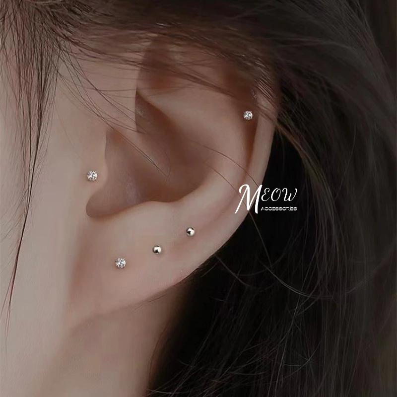 Meow acc【台灣現貨】S999純銀養耳棒 免耳堵 純銀耳釘 純銀耳針 耳骨釘 耳環 小鑽耳針 圓珠耳釘 養耳棒-細節圖7