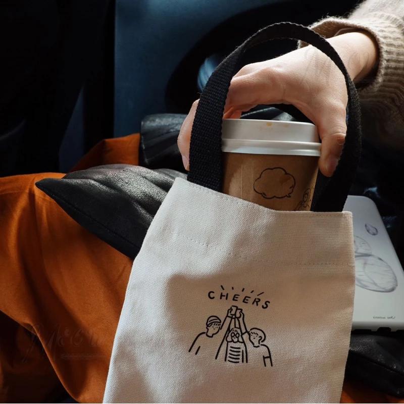 【台灣現貨】帆布飲料手提袋 杯袋 環保杯袋 水壺提袋 環保袋 飲料提袋 飲料提袋 手搖飲袋 袋子 帆布手提袋 白色飲料袋-細節圖3