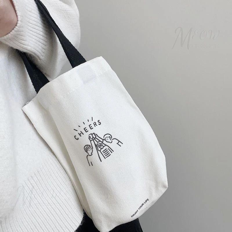 【台灣現貨】帆布飲料手提袋 杯袋 環保杯袋 水壺提袋 環保袋 飲料提袋 飲料提袋 手搖飲袋 袋子 帆布手提袋 白色飲料袋-細節圖6