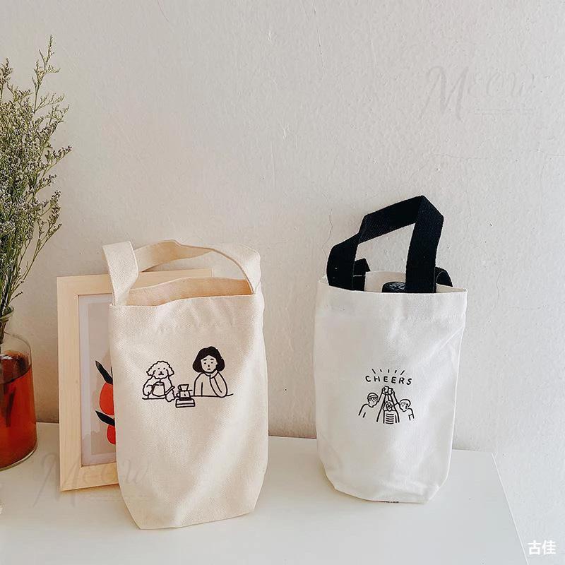 【台灣現貨】帆布飲料手提袋 杯袋 環保杯袋 水壺提袋 環保袋 飲料提袋 飲料提袋 手搖飲袋 袋子 帆布手提袋 白色飲料袋-細節圖8