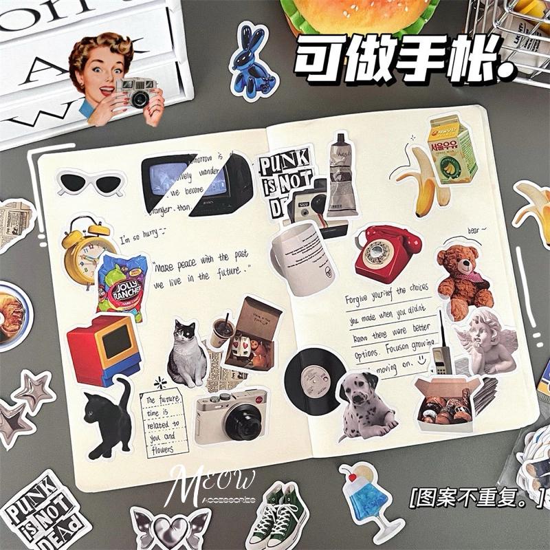 Meow acc【台灣現貨】ins風復古貼紙 一包50張 復古貼紙包 手帳貼紙 異形貼紙 裝飾貼紙 筆電貼紙 行李箱貼紙-細節圖3