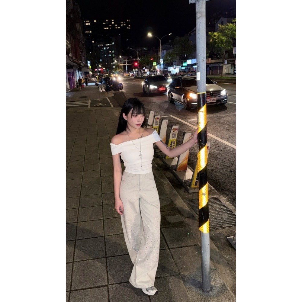 [3685] 小個子必入｜淺灰色閃鑽牛仔彎刀褲-細節圖5