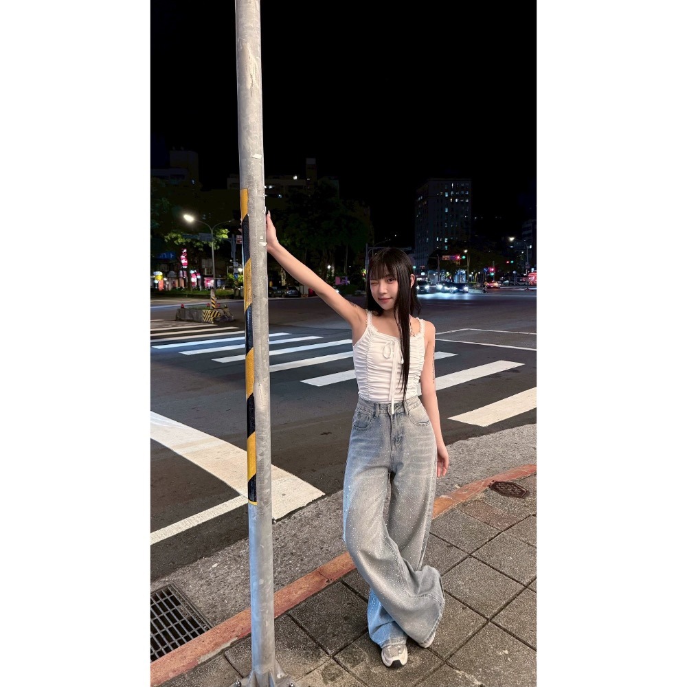 [2316] 小個子必入｜牛仔藍閃鑽牛仔闊腿褲-細節圖2