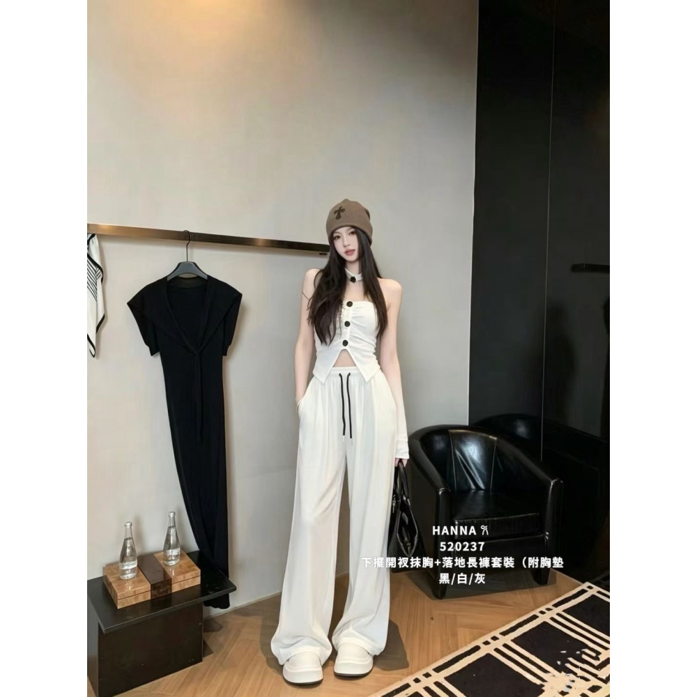 [520237] 下擺開衩抹胸+落地長褲 套裝-細節圖3