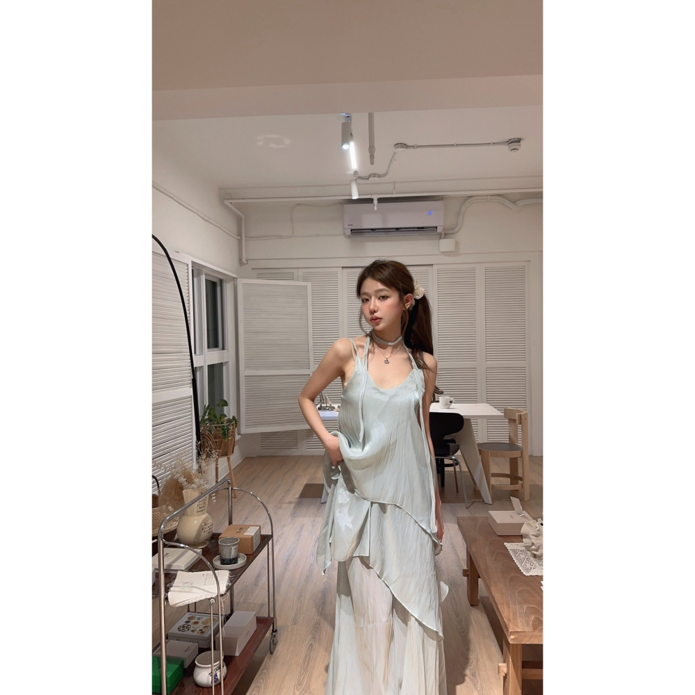 [2701] 自帶飄帶｜絕美堆疊雪紡長洋裝-細節圖7