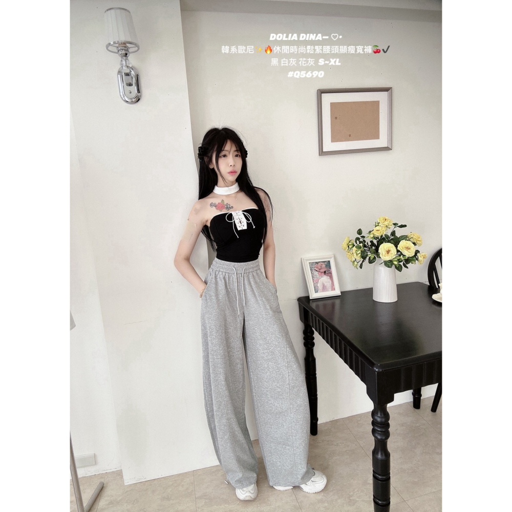 [Q5690] 韓系歐尼｜休閒時尚鬆緊腰頭顯瘦寬褲-細節圖4