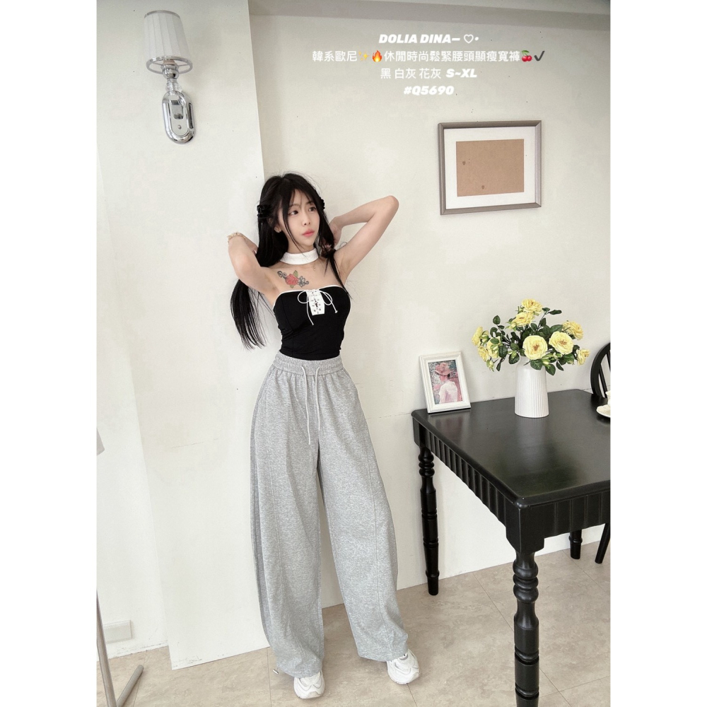 [Q5690] 韓系歐尼｜休閒時尚鬆緊腰頭顯瘦寬褲-細節圖5