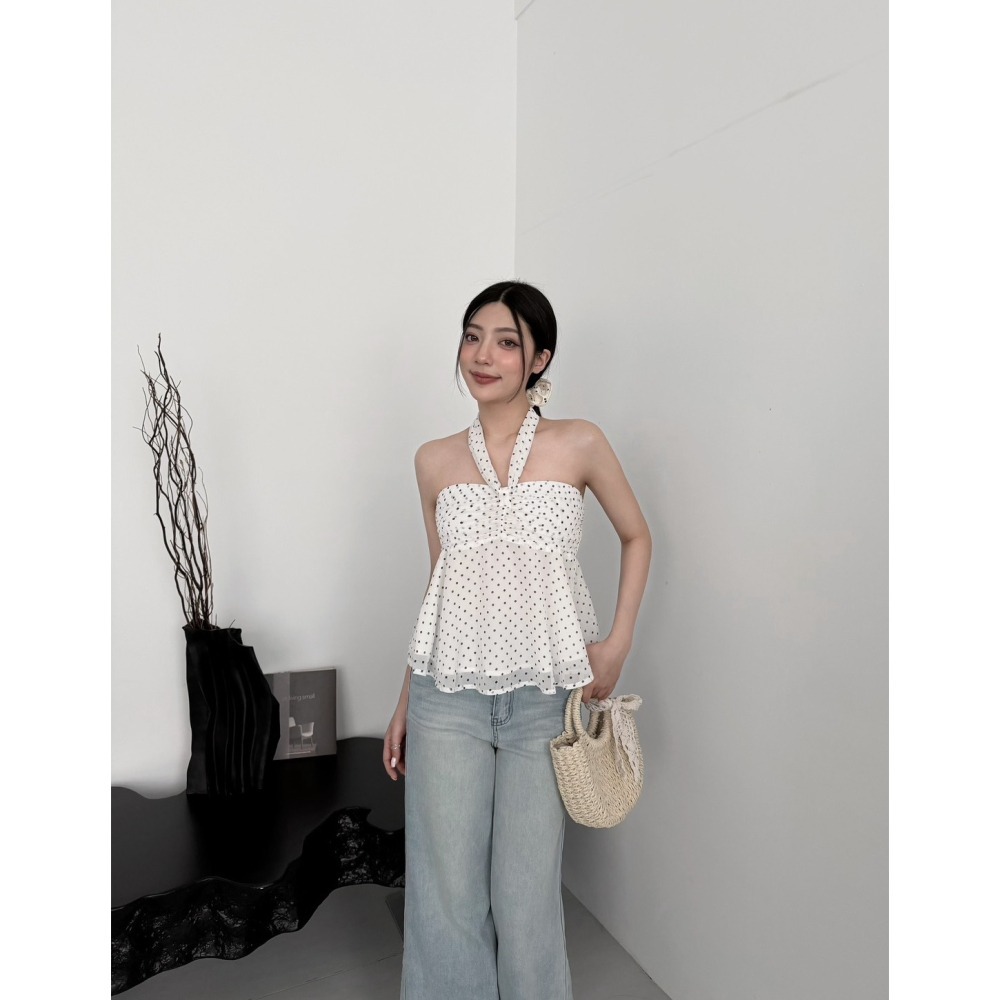 [9793] 甜美波點平口美胸上衣-細節圖2