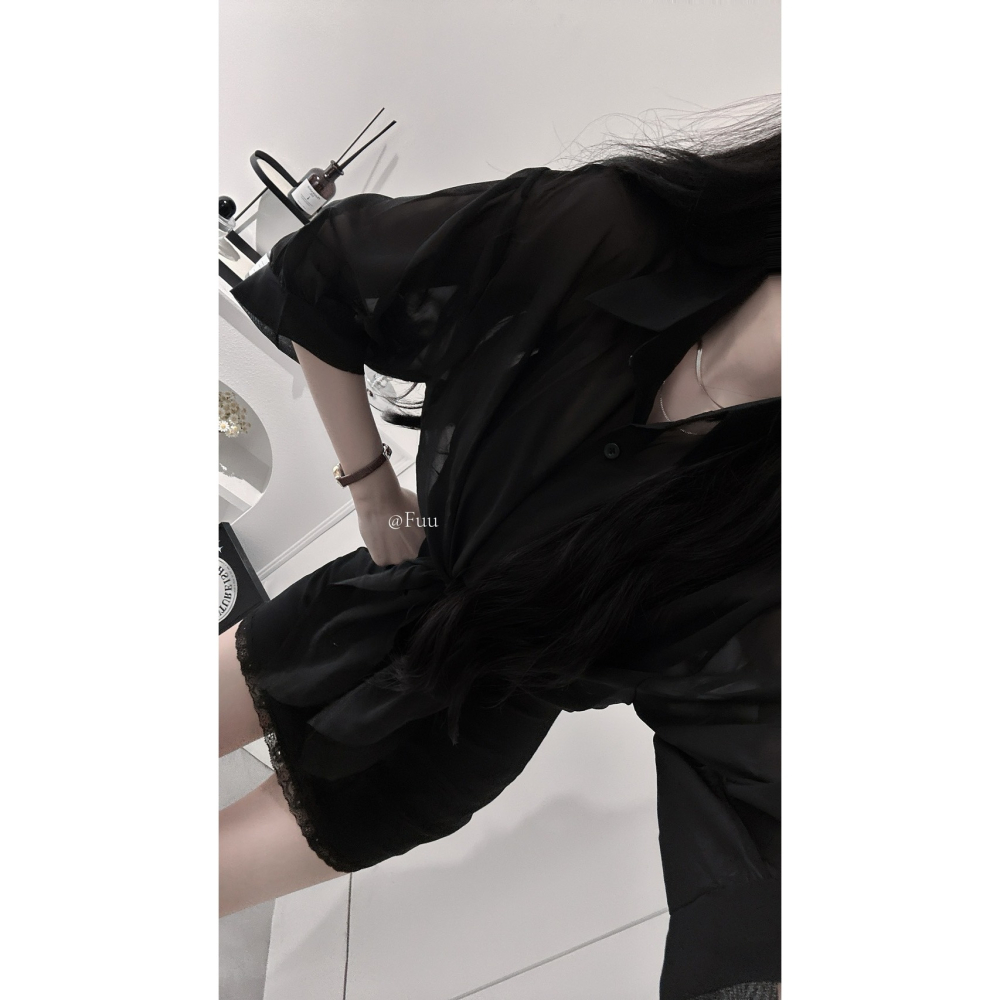 [51236] 日微璽曜｜不規則短版薄襯衫外罩-細節圖2