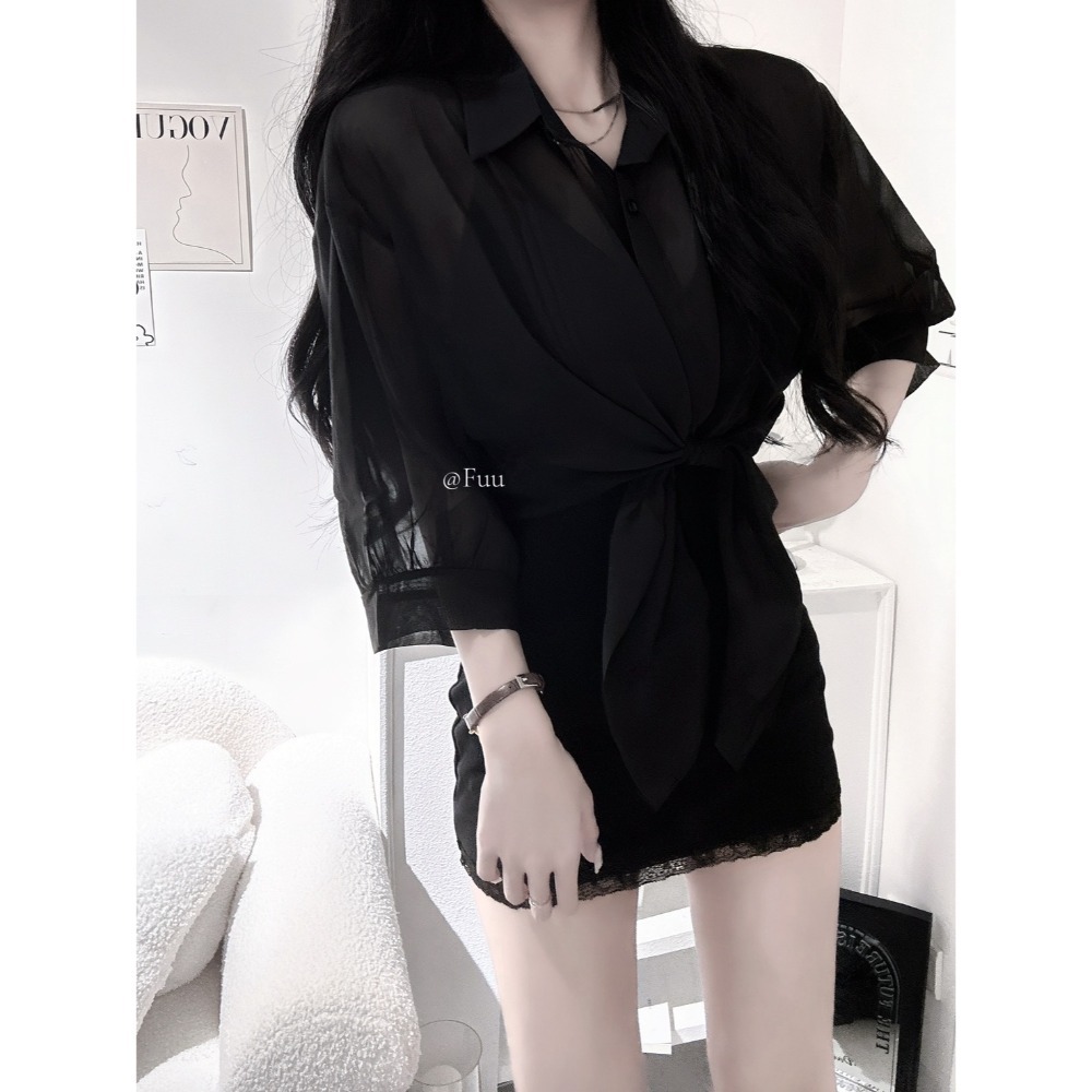 [51236] 日微璽曜｜不規則短版薄襯衫外罩-規格圖7
