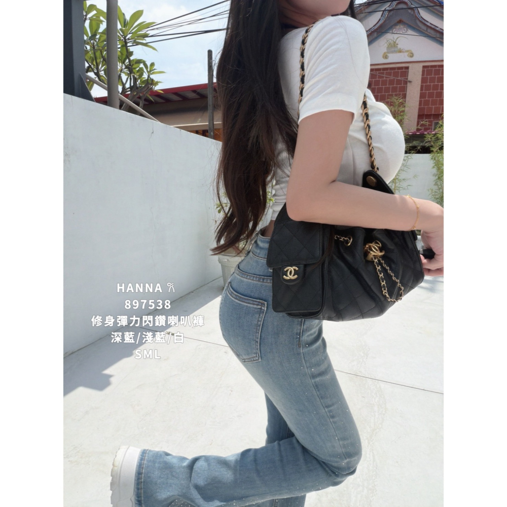 [8975] 修身彈力閃鑽喇叭褲-細節圖8