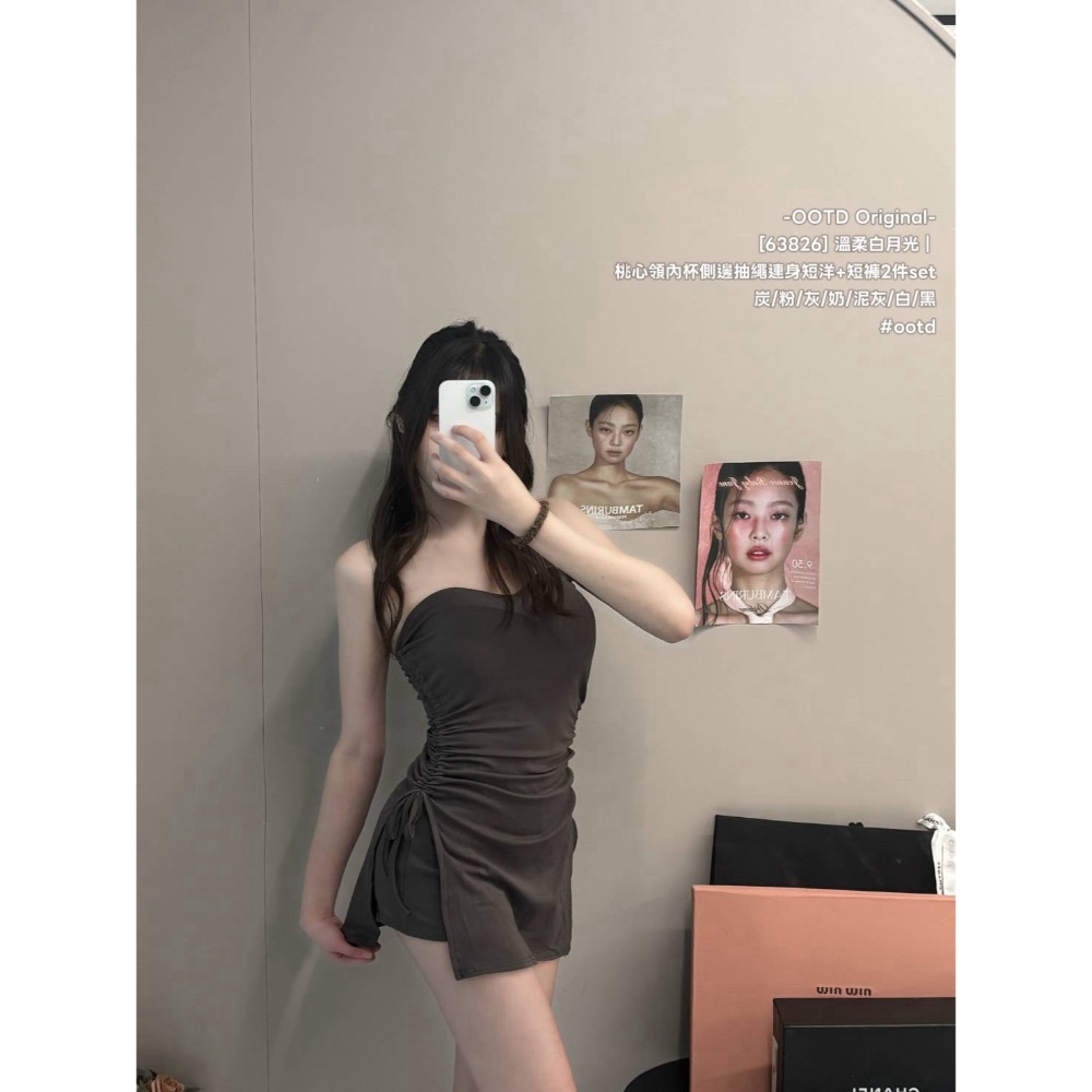 [63826]溫柔白月光｜桃心領內杯側邊抽繩連身短洋裝+短褲 套裝-規格圖11
