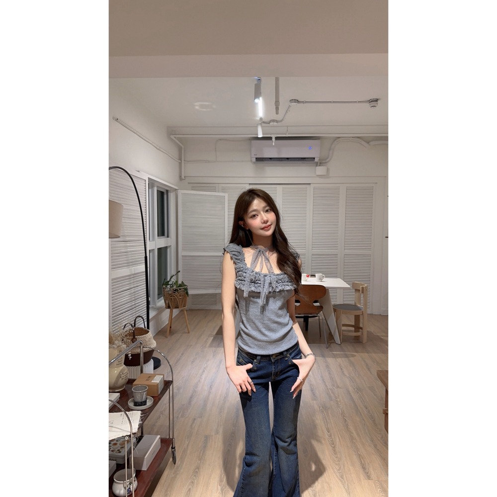 [602997] 韓系女主感｜網紗波點choker一字兩穿上衣-細節圖4