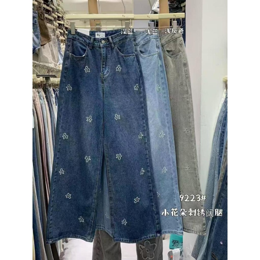 Jun 刺繡小花牛仔褲｜深藍／淺藍／淺灰／香芋紫｜S／M／L-細節圖4