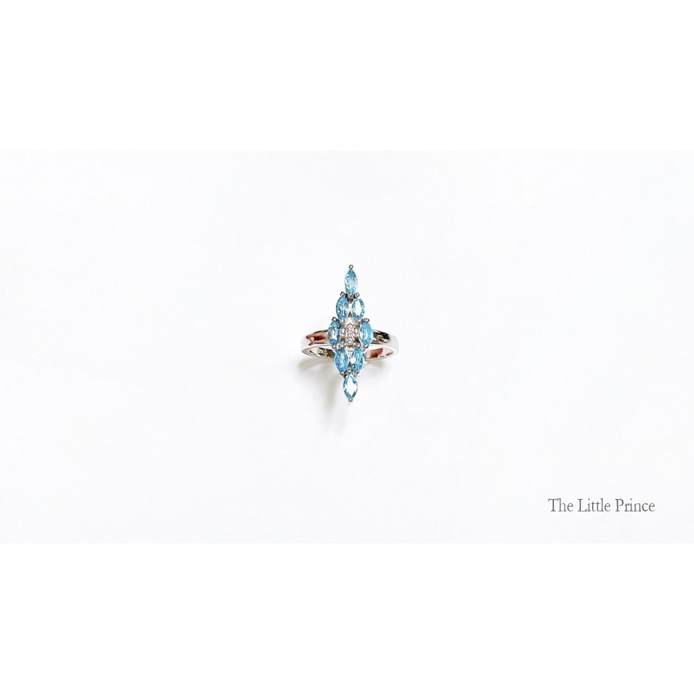 天空藍 拓帕石戒指 Topaz 925純銀 手工鑲嵌-細節圖2