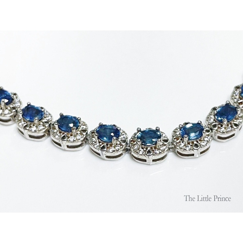 藍寶石手鍊 有燒藍寶石 925純銀手鍊 手工鑲嵌 可調式手鍊-細節圖2