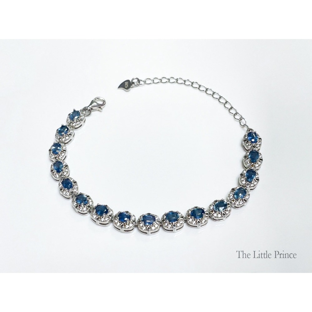 藍寶石手鍊 有燒藍寶石 925純銀手鍊 手工鑲嵌 可調式手鍊-細節圖4