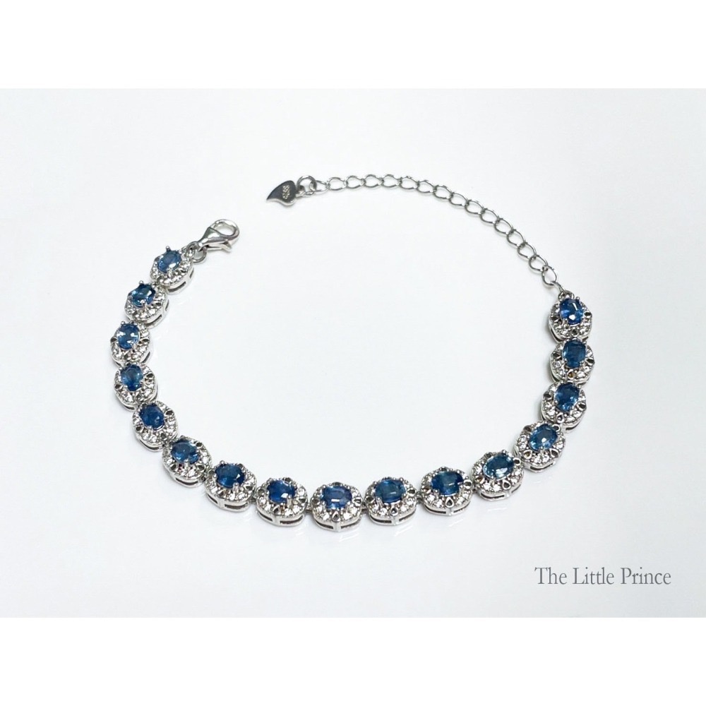 藍寶石手鍊 有燒藍寶石 925純銀手鍊 手工鑲嵌 可調式手鍊-細節圖4