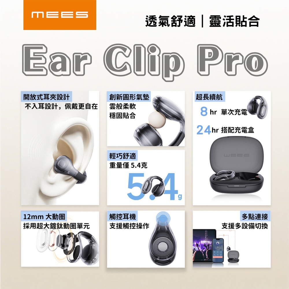MEES邁斯 AI即時翻譯耳夾式智能藍芽耳機 雲朵氣墊運動耳機 HiFi高音質藍牙5.4 免費APP智能助手-細節圖3