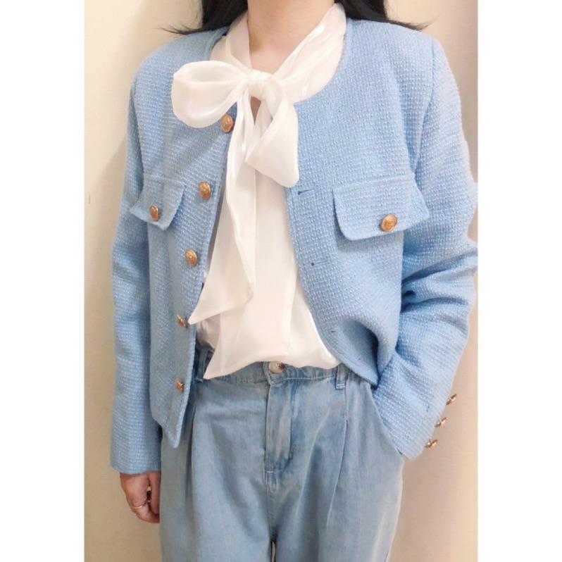 秋冬出清♡ 出清大特價 小香風外套 優雅 氣質 淡藍色外套 韓版 金釦 女外套 正式外套-細節圖2