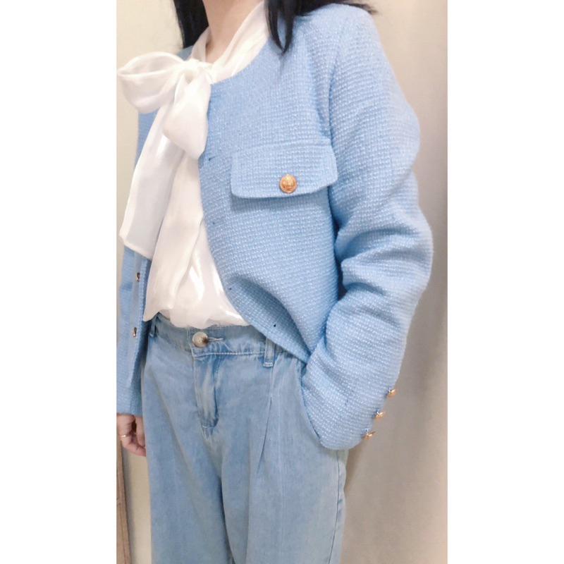 秋冬出清♡ 出清大特價 小香風外套 優雅 氣質 淡藍色外套 韓版 金釦 女外套 正式外套-細節圖4