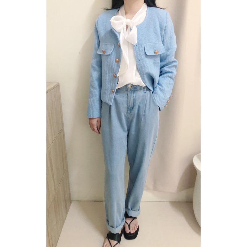 秋冬出清♡ 出清大特價 小香風外套 優雅 氣質 淡藍色外套 韓版 金釦 女外套 正式外套-細節圖5