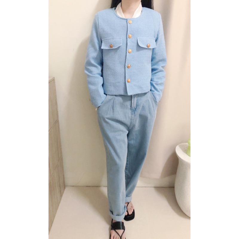 秋冬出清♡ 出清大特價 小香風外套 優雅 氣質 淡藍色外套 韓版 金釦 女外套 正式外套-細節圖6