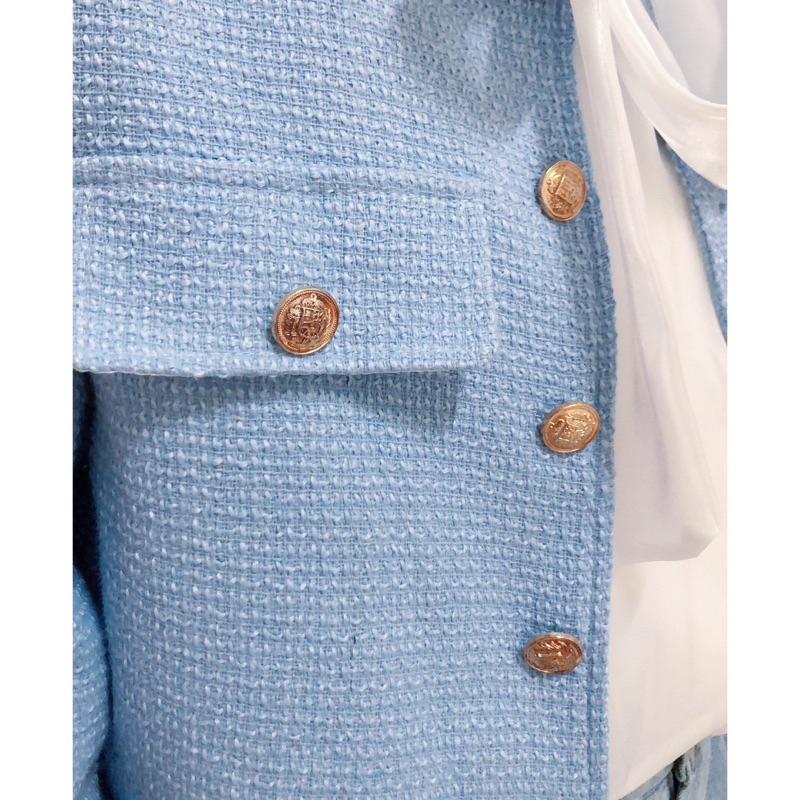 秋冬出清♡ 出清大特價 小香風外套 優雅 氣質 淡藍色外套 韓版 金釦 女外套 正式外套-細節圖7