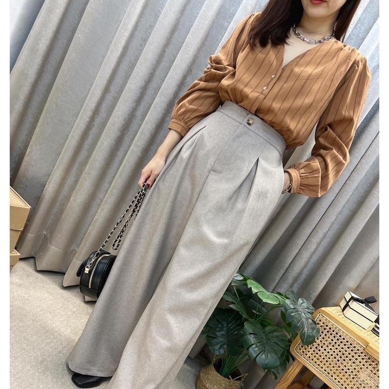 現貨♡ 5801 細緻絨 撞色 條紋 V領 女上衣 女長袖 秋款 氣質 淑女 女人味-細節圖4