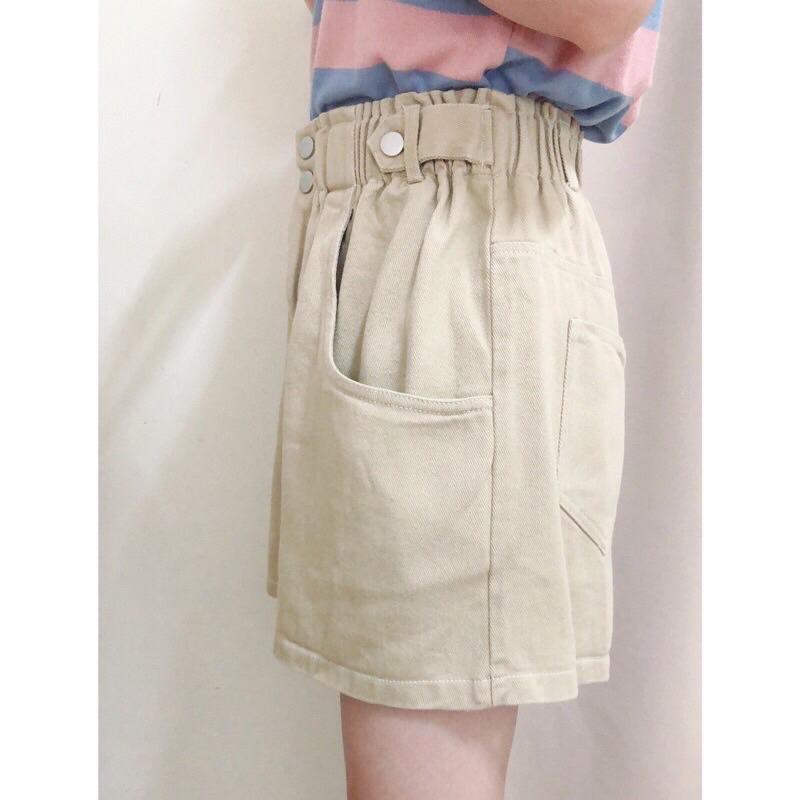 現貨♡ 雙釦 花苞短褲 高腰短褲 百搭 短褲女 鬆緊腰 花苞褲-細節圖3