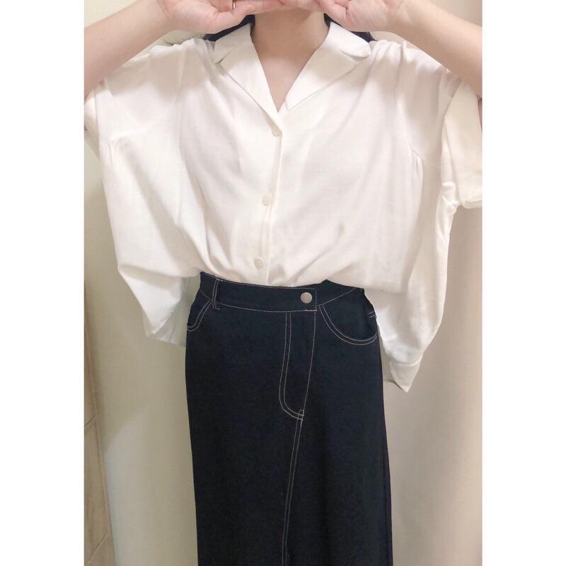 現貨♡ 韓系 簡約 翻領 抓摺 寬鬆 大尺碼 寬鬆襯衫 棉麻襯衫 短袖襯衫 舒適透氣 韓系上衣 氣質-細節圖2