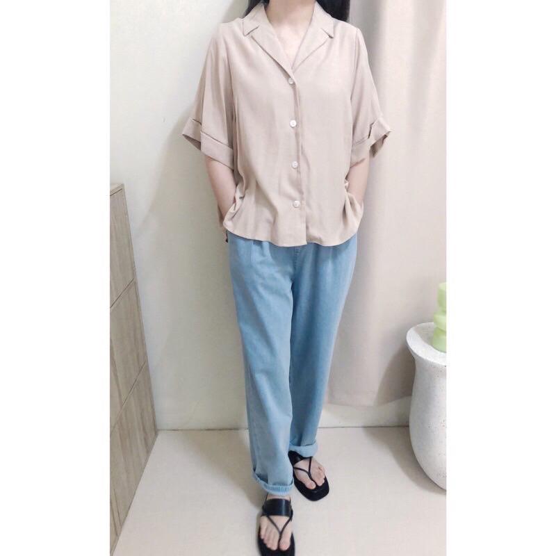 現貨♡ 韓系 簡約 翻領 抓摺 寬鬆 大尺碼 寬鬆襯衫 棉麻襯衫 短袖襯衫 舒適透氣 韓系上衣 氣質-細節圖5