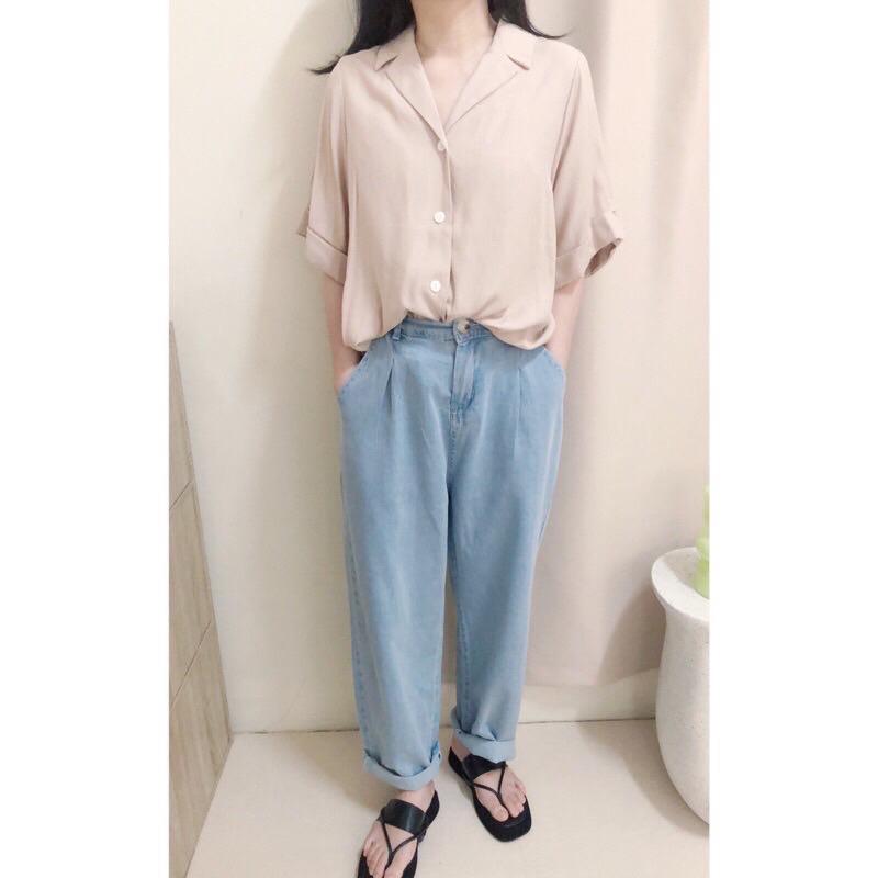 現貨♡ 韓系 簡約 翻領 抓摺 寬鬆 大尺碼 寬鬆襯衫 棉麻襯衫 短袖襯衫 舒適透氣 韓系上衣 氣質-細節圖7