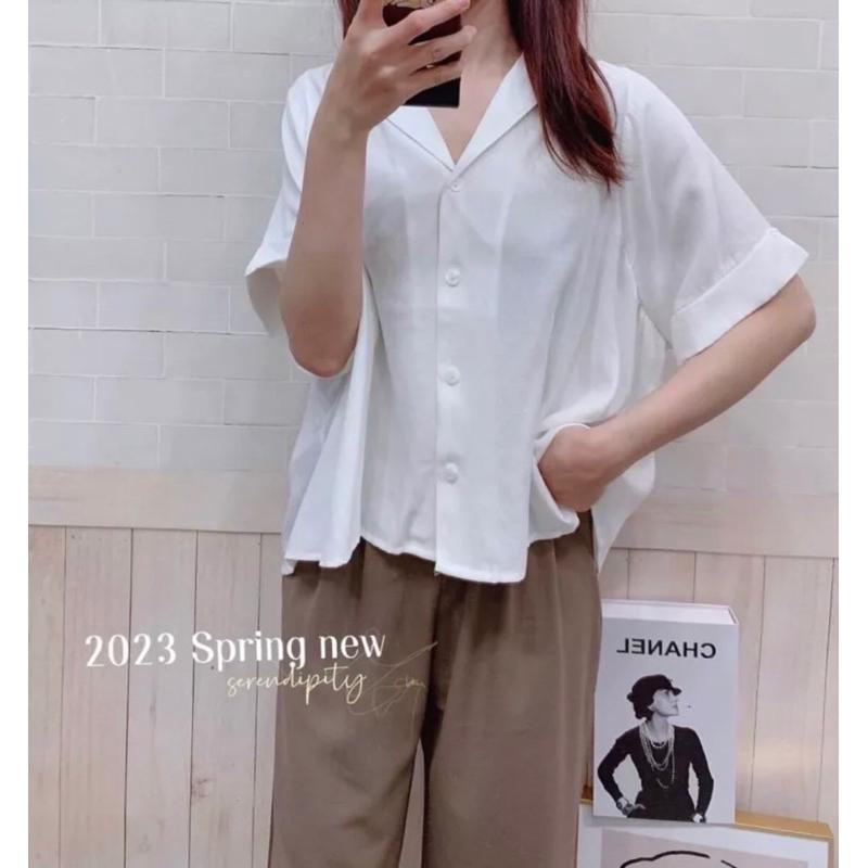 現貨♡ 韓系 簡約 翻領 抓摺 寬鬆 大尺碼 寬鬆襯衫 棉麻襯衫 短袖襯衫 舒適透氣 韓系上衣 氣質-細節圖9