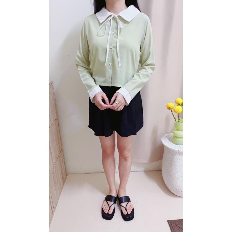 現貨♡ 3086B 日系 領結 配色 綁帶 襯衫 長袖襯衫 女襯衫 氣質 女人味 淑女 女上衣-細節圖2