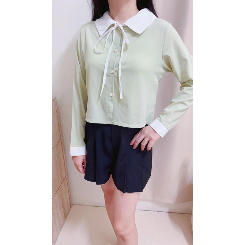 現貨♡ 3086B 日系 領結 配色 綁帶 襯衫 長袖襯衫 女襯衫 氣質 女人味 淑女 女上衣-細節圖3