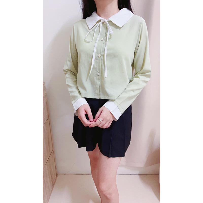 現貨♡ 3086B 日系 領結 配色 綁帶 襯衫 長袖襯衫 女襯衫 氣質 女人味 淑女 女上衣-細節圖4