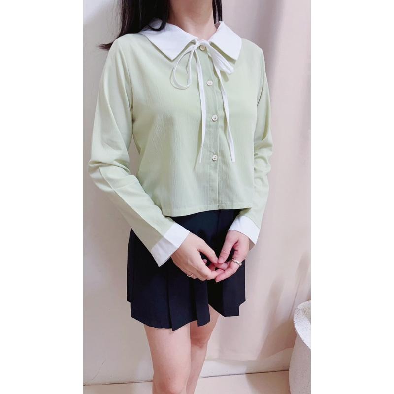 現貨♡ 3086B 日系 領結 配色 綁帶 襯衫 長袖襯衫 女襯衫 氣質 女人味 淑女 女上衣-細節圖5