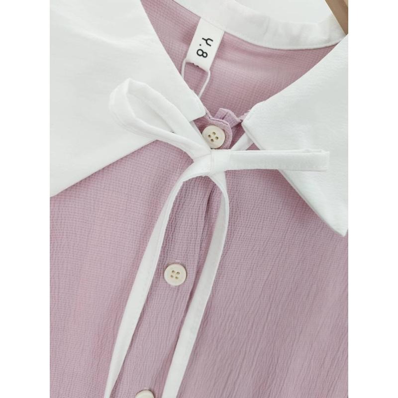 現貨♡ 3086B 日系 領結 配色 綁帶 襯衫 長袖襯衫 女襯衫 氣質 女人味 淑女 女上衣-細節圖9