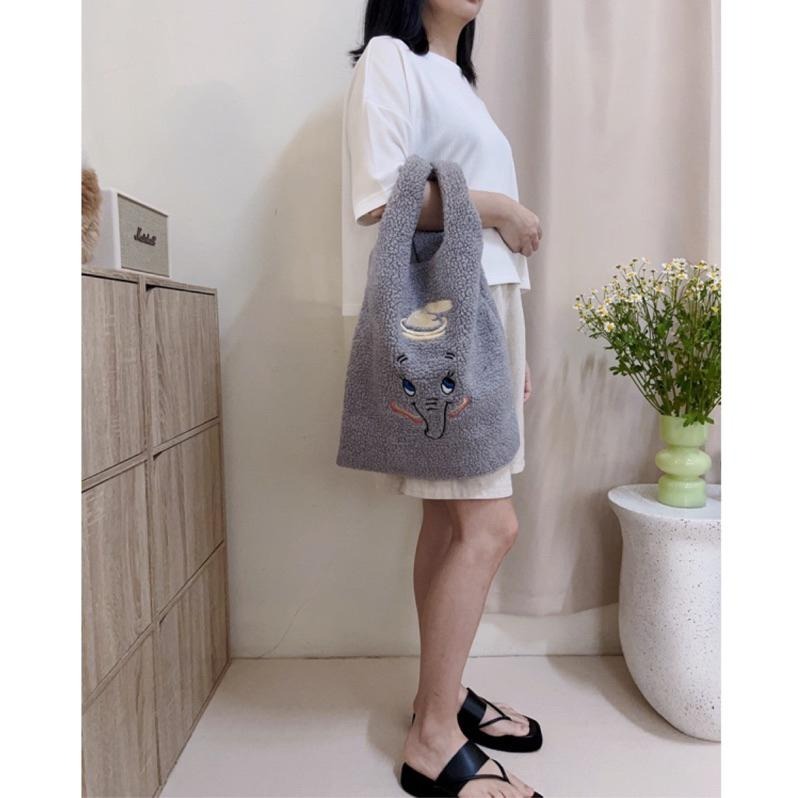 現貨𖤐 兔子魚║羔毛 刺繡 小象 大象 手提袋 冬天手提 可愛 外出手提袋-細節圖3