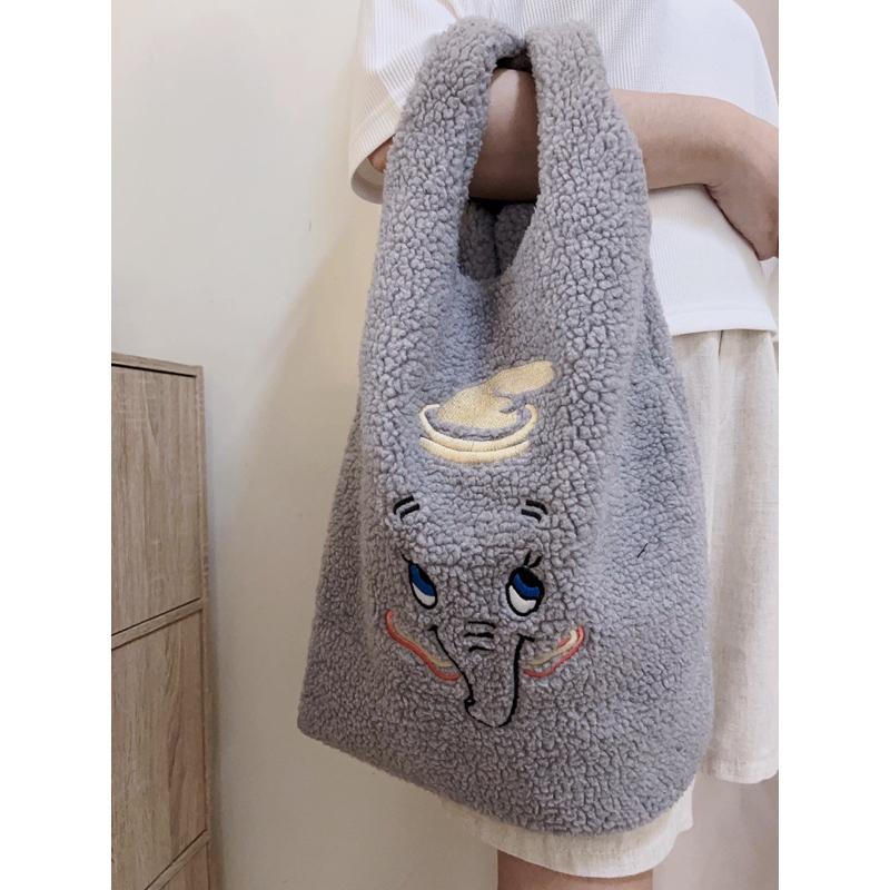現貨𖤐 兔子魚║羔毛 刺繡 小象 大象 手提袋 冬天手提 可愛 外出手提袋-細節圖4
