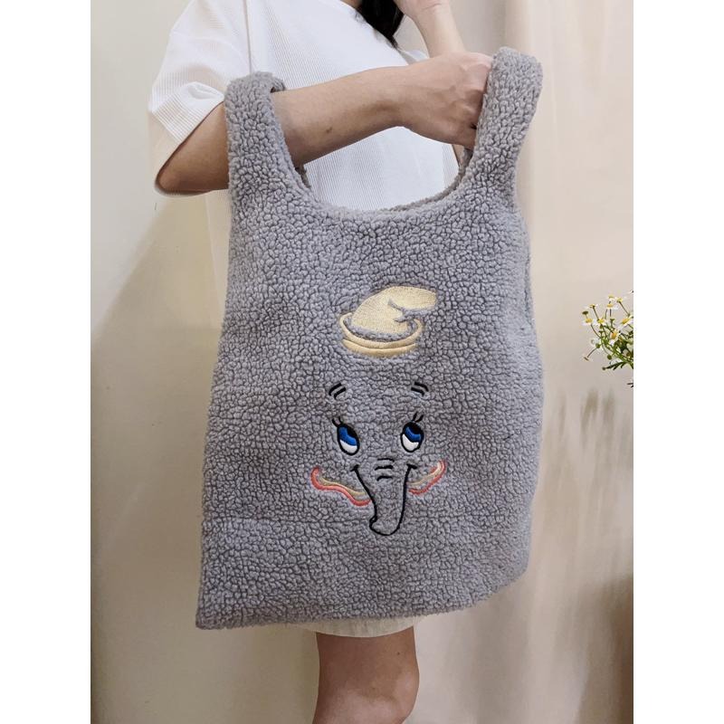 現貨𖤐 兔子魚║羔毛 刺繡 小象 大象 手提袋 冬天手提 可愛 外出手提袋-細節圖5