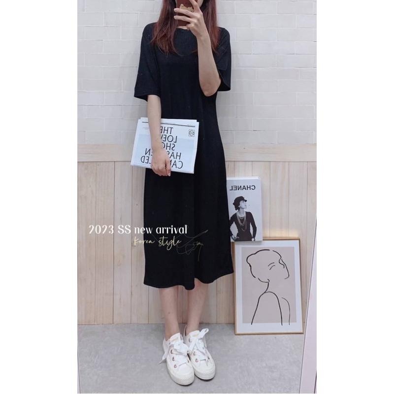 現貨♡ 休閒 坑條 坑條長洋裝 休閒長洋 長洋裝 韓版 舒適 百搭 素色洋裝 壓褶裙-細節圖8