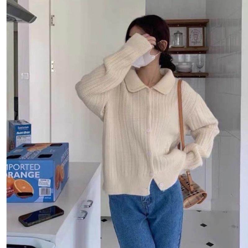 現貨𖤐 兔子魚║ 9966D 娃娃領 排扣 針織 針織上衣 開扣上衣 羊絨 親膚 質感 長袖上衣 女上衣 女長袖-細節圖5