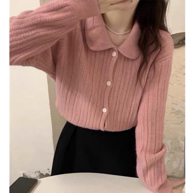 現貨𖤐 兔子魚║ 9966D 娃娃領 排扣 針織 針織上衣 開扣上衣 羊絨 親膚 質感 長袖上衣 女上衣 女長袖-細節圖6