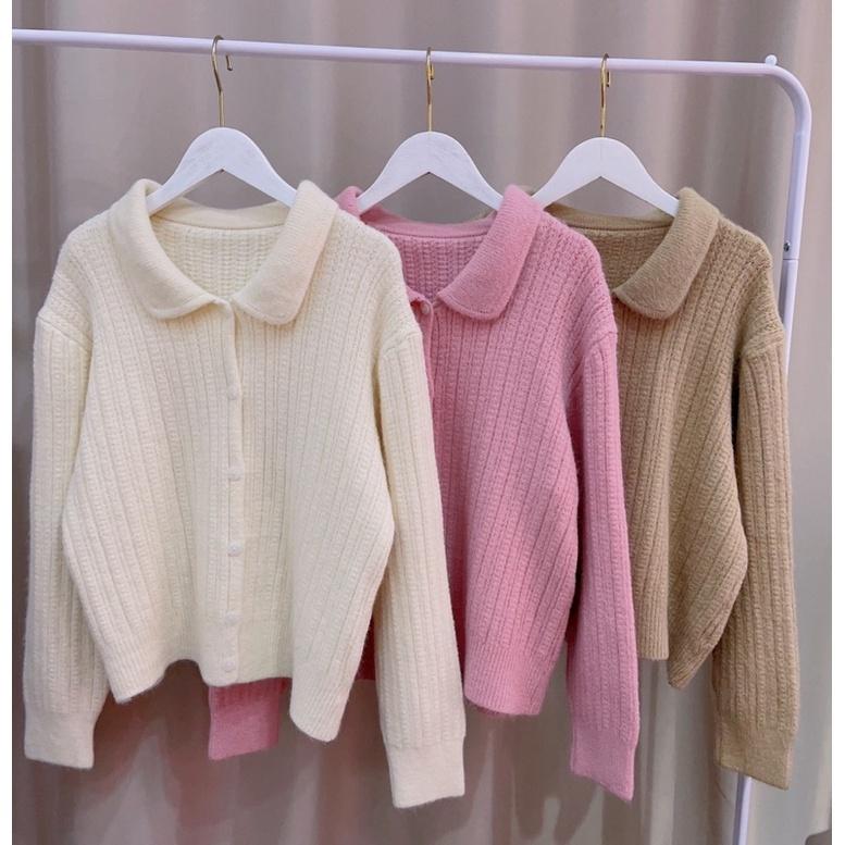 現貨𖤐 兔子魚║ 9966D 娃娃領 排扣 針織 針織上衣 開扣上衣 羊絨 親膚 質感 長袖上衣 女上衣 女長袖-細節圖8