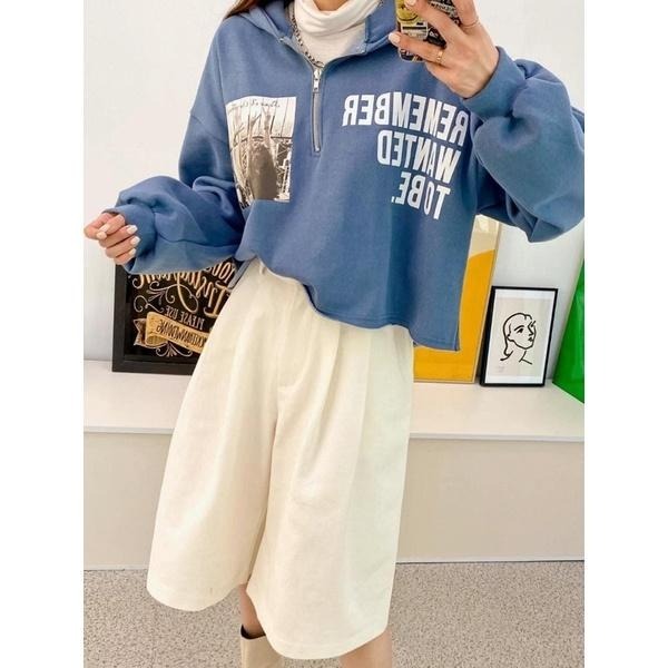 現貨𖤐 兔子魚║ 520884 正韓 韓國 英文 拉鍊 美式風 寬鬆 刷毛T 長袖上衣 韓國秋冬 內刷毛 翻領 休閒-細節圖4