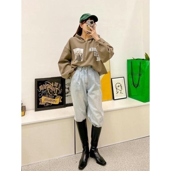 現貨𖤐 兔子魚║ 520884 正韓 韓國 英文 拉鍊 美式風 寬鬆 刷毛T 長袖上衣 韓國秋冬 內刷毛 翻領 休閒-細節圖6