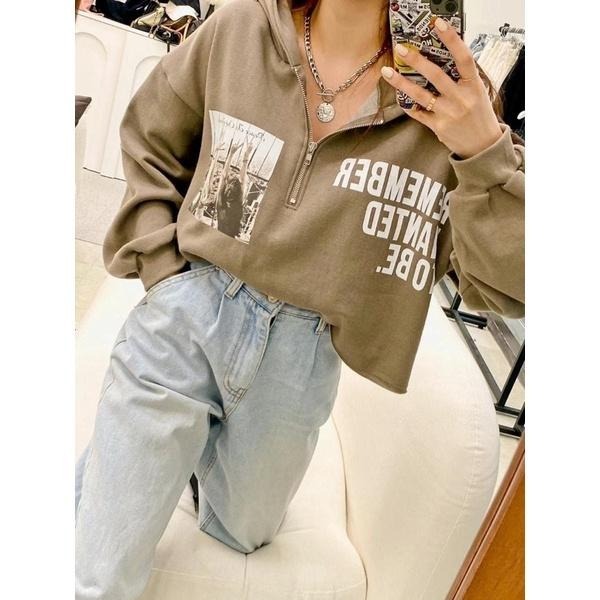 現貨𖤐 兔子魚║ 520884 正韓 韓國 英文 拉鍊 美式風 寬鬆 刷毛T 長袖上衣 韓國秋冬 內刷毛 翻領 休閒-細節圖7